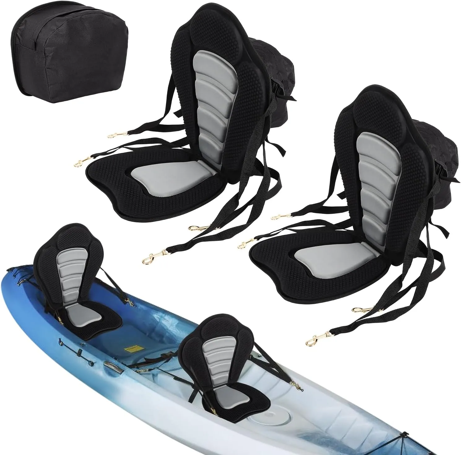 DOLLATE 2-Pack Kayak Seats, SUP Paddle Board Seats, Kayak Accessories, Luxury Padded Canoe Back Seat with Removable Storage Bag, 4 Adjustable Straps for Kayaking, Canoeing, Rafting, Fishing