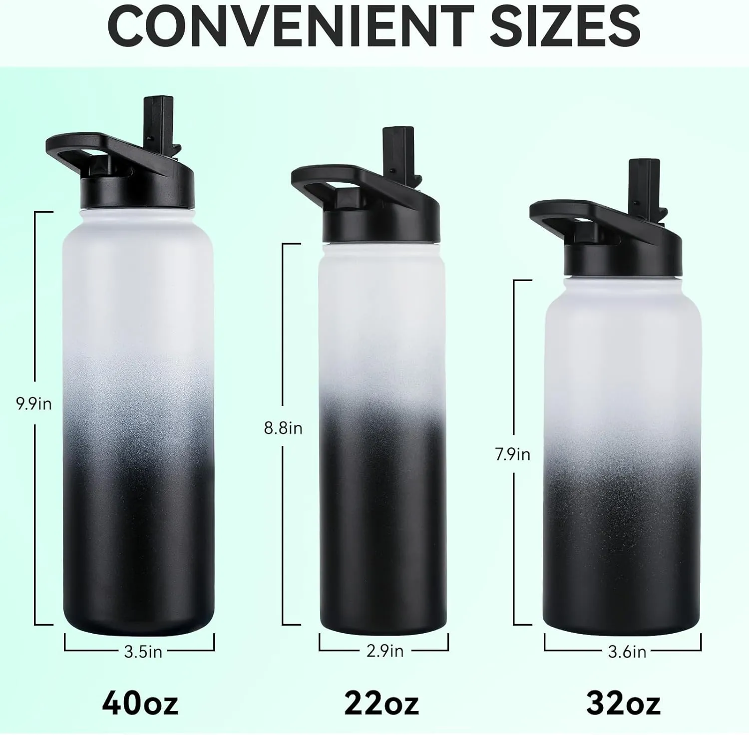 DOMICARE 32 oz Insulated Water Bottle Bulk, Vacuum Insulated Stainless Steel Sports Water Bottle with Straw Lid & Spout Lid, Leakproof, Reusable - Travel, Camping, Bike, Black White Gradient (4 Pack)
