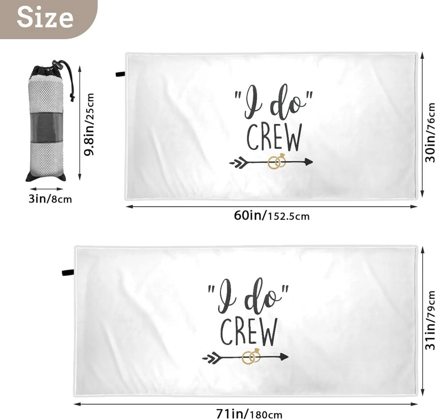 DOMIKING I Do Crew Microfiber Beach Towel Quick Dry Pool Towels with Storage Pouch Sandproof Beach Towel for Bachelorette Party Wedding 30x60in