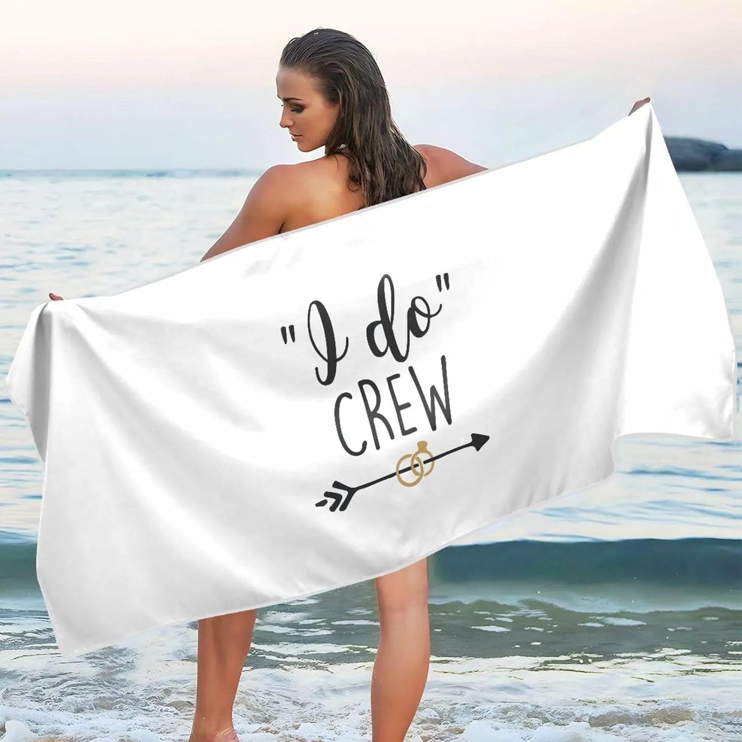 DOMIKING I Do Crew Microfiber Beach Towel Quick Dry Pool Towels with Storage Pouch Sandproof Beach Towel for Bachelorette Party Wedding 30x60in