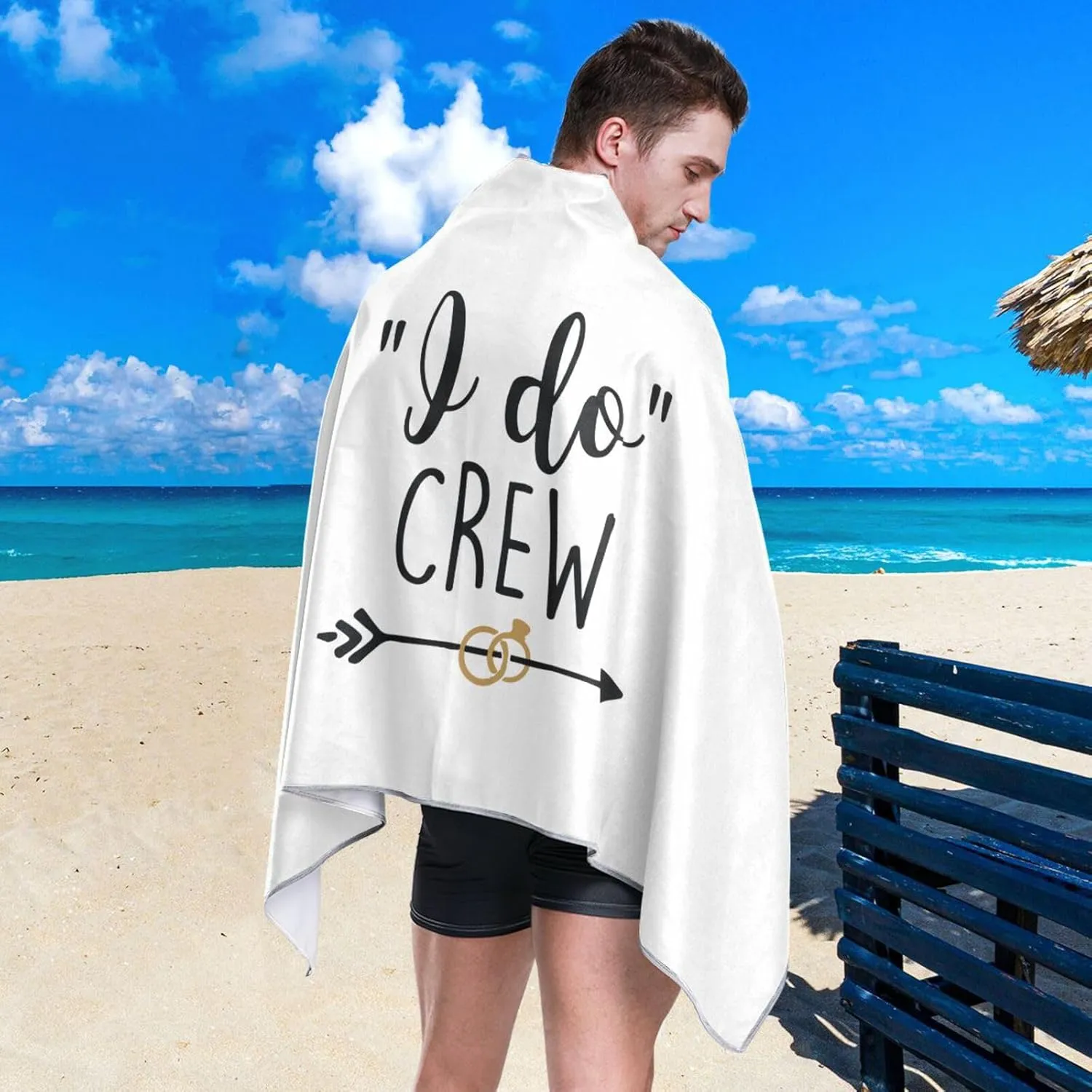 DOMIKING I Do Crew Microfiber Beach Towel Quick Dry Pool Towels with Storage Pouch Sandproof Beach Towel for Bachelorette Party Wedding 30x60in