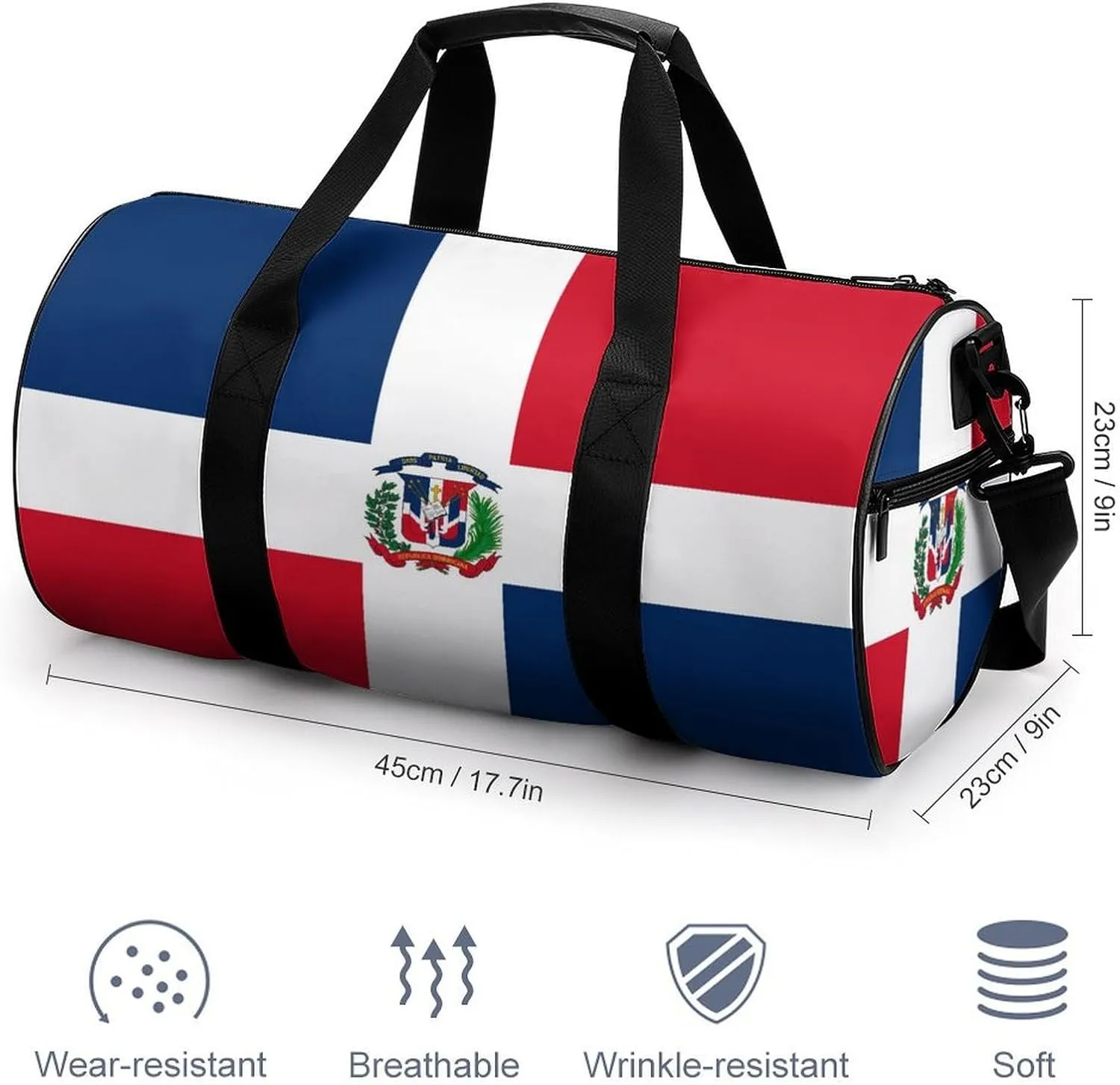 Dominican Flag Large Duffel Bag Dry Wet Separation for Men Women Sports Travel Tote