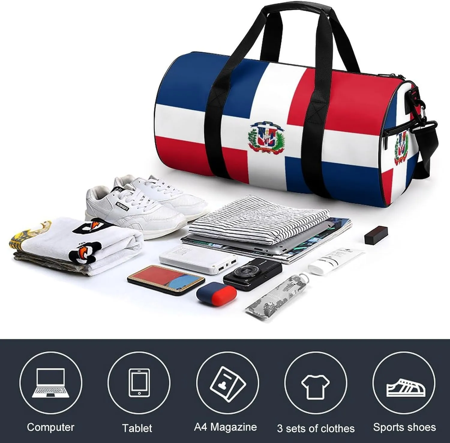 Dominican Flag Large Duffel Bag Dry Wet Separation for Men Women Sports Travel Tote
