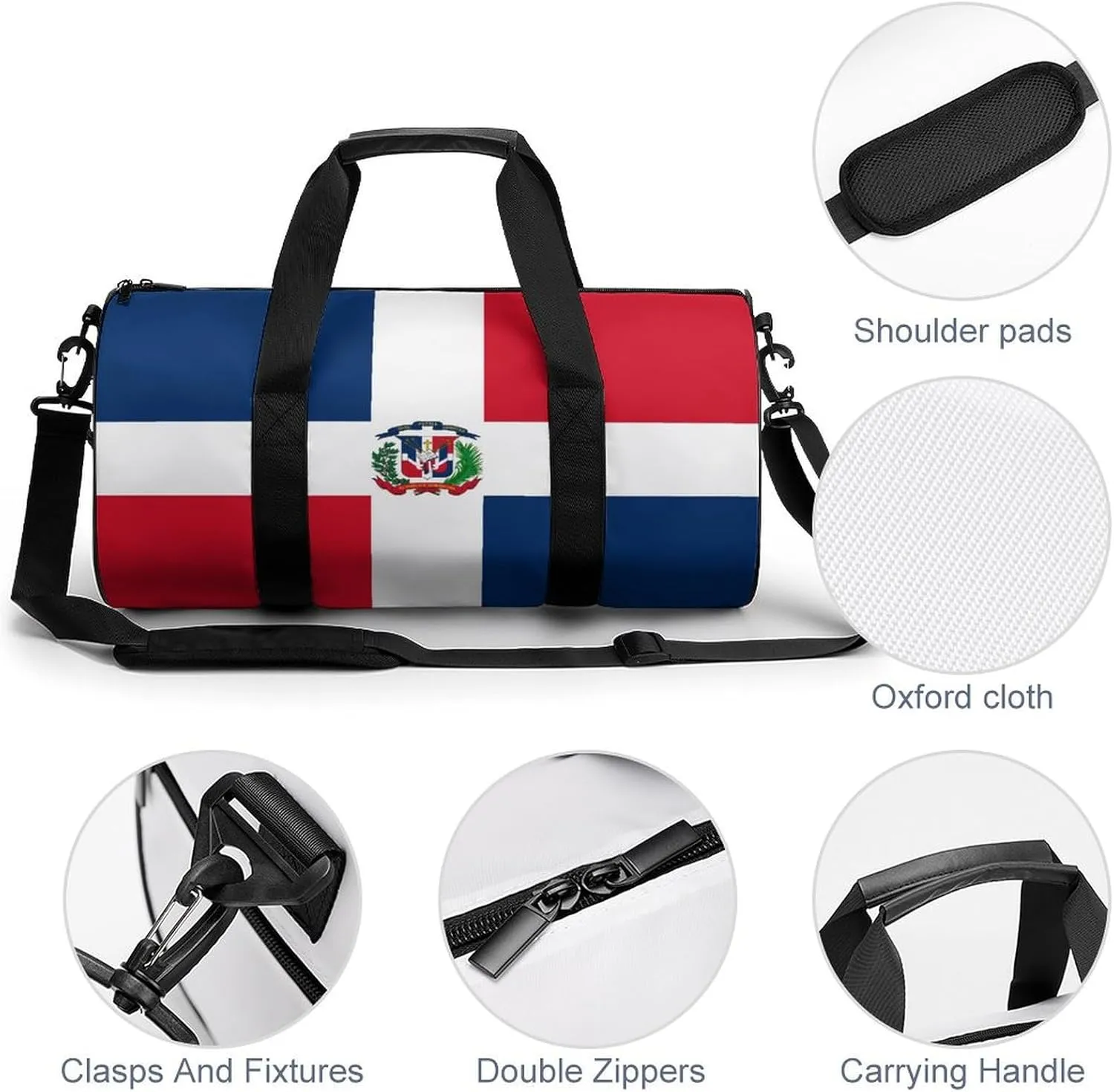 Dominican Flag Large Duffel Bag Dry Wet Separation for Men Women Sports Travel Tote