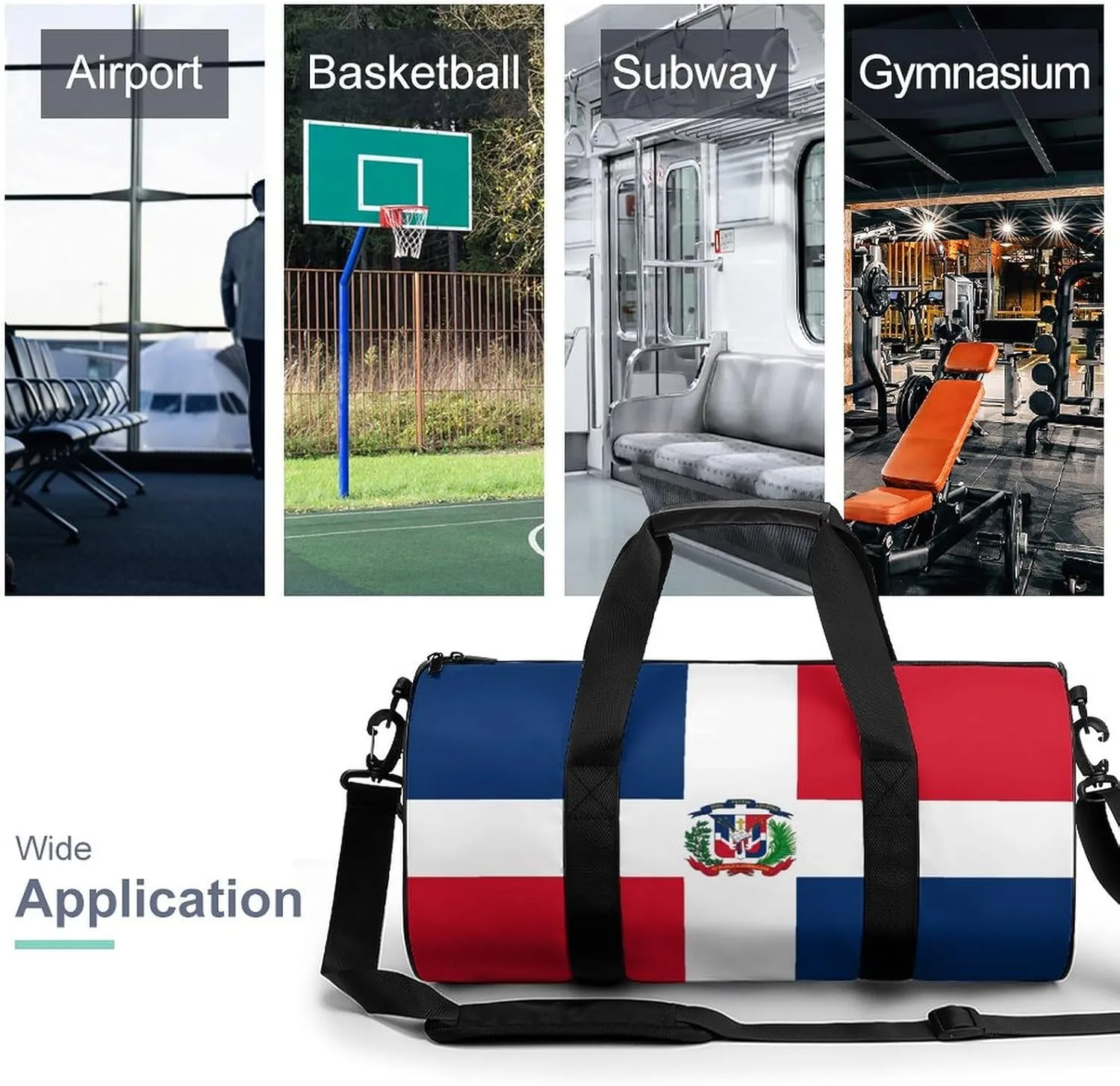 Dominican Flag Large Duffel Bag Dry Wet Separation for Men Women Sports Travel Tote