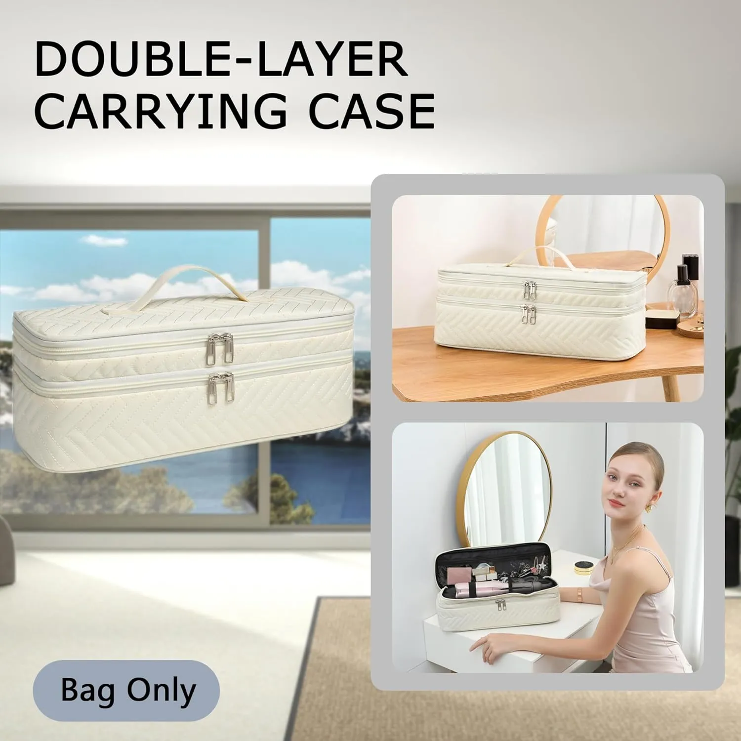 Double-Layer Carrying Case Apply to Revlon One-Step Hair Dryer, Travel Bag for Hair Volumizer/Styler,Water Resistant Storage Organizer Box,Compatible with FlexStyle Attachment (Bag Only)
