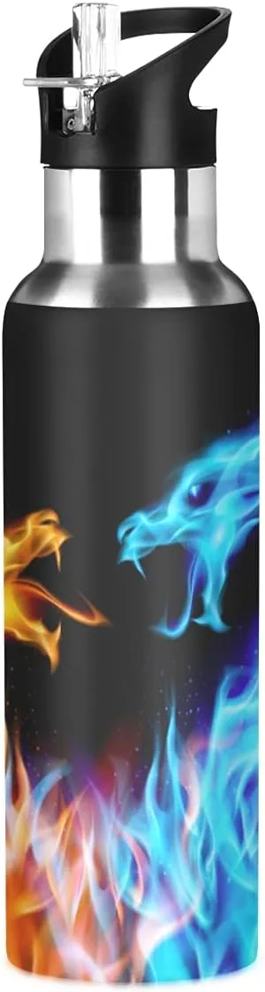 Dragon Water Bottle Kids Fire Dragon Bottle with Straw Lid for Boys Leakproof Insulated Stainless Steel Water Flask School Bottle 20 oz