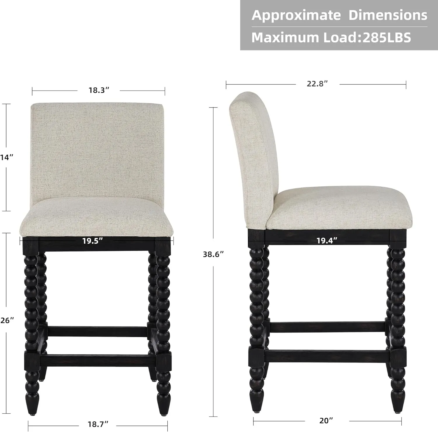 DUHOME Spindle Counter Stool with Padded Spring Seat,Wooden Bar Stools Farmhouse 26 Inch Counter Height Stools Chairs with Spindle Back for Kitchen Island