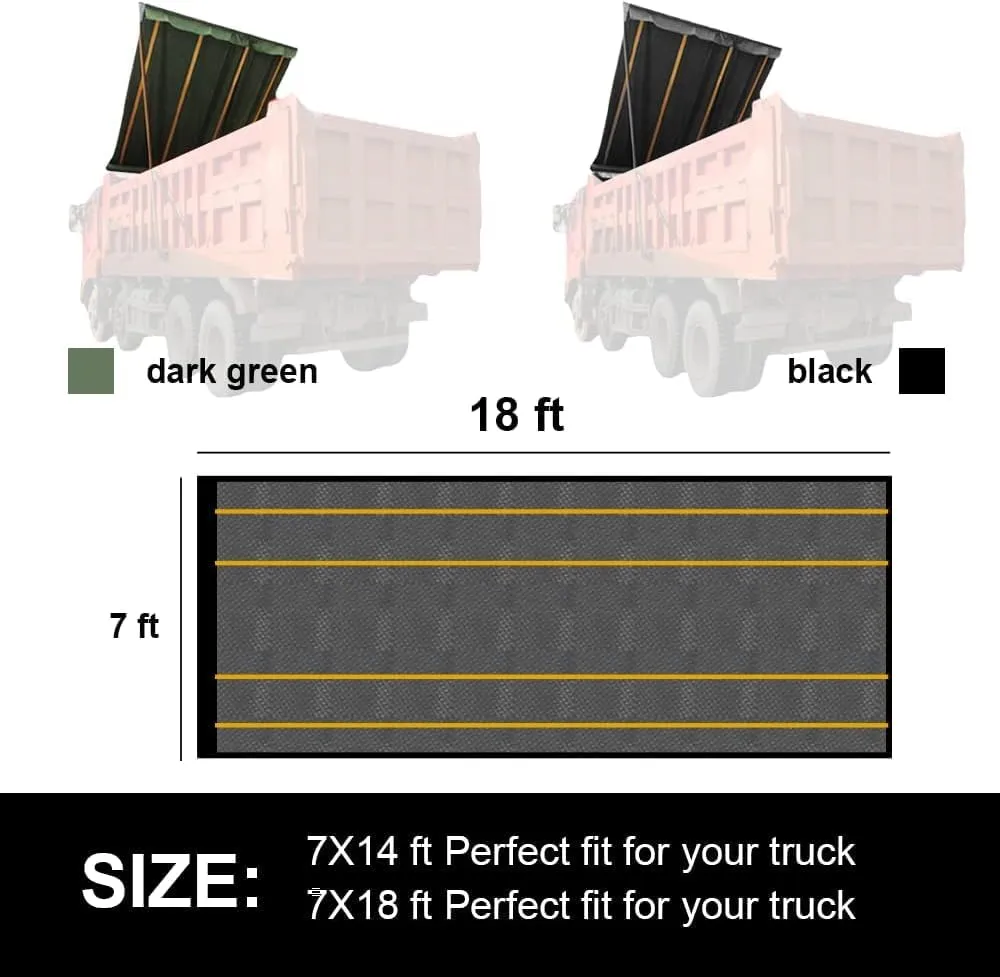 Dump Truck Mesh Tarp Tentproinc Heavy Duty Cover with 6'' Pocket Reinforced Double Needle Stitch Webbing Ripping Tearing Stop, No Rust Thicker Brass Grommets (Black, 7x18Feet)