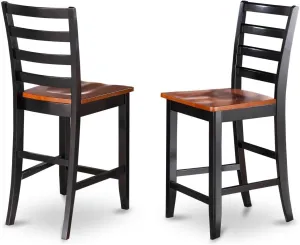 East West Furniture FAS-BLK-W Fairwind Counter Height Barstools - Ladder Back Wood Seat Chairs, Set of 2, Black & Cherry
