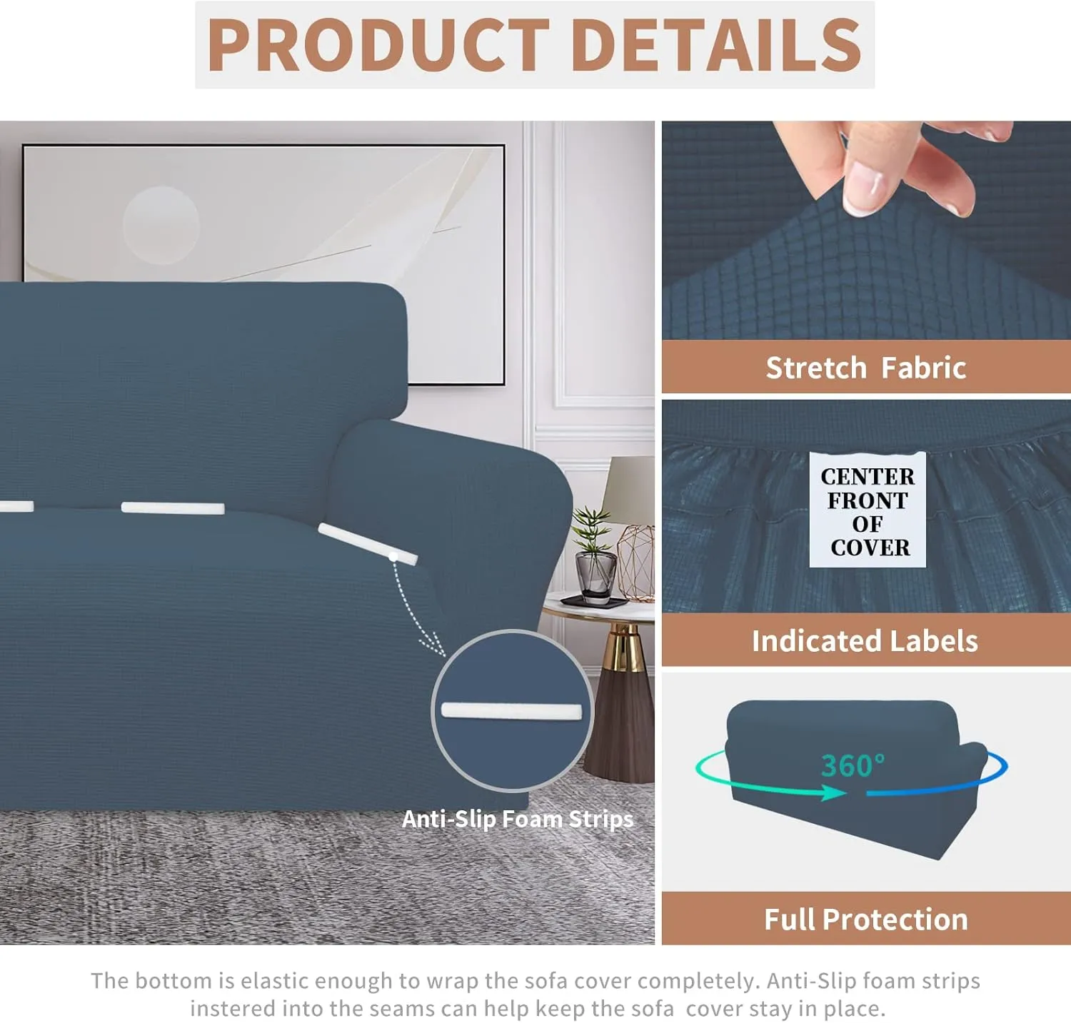 Easy-Going 100% Waterproof Couch Cover, Dual Waterproof Sofa Cover, Stretch Jacquard Sofa Slipcover, Leakproof Furniture Protector for Kids, Pets, Dog and Cat (Sofa, Bluestone)