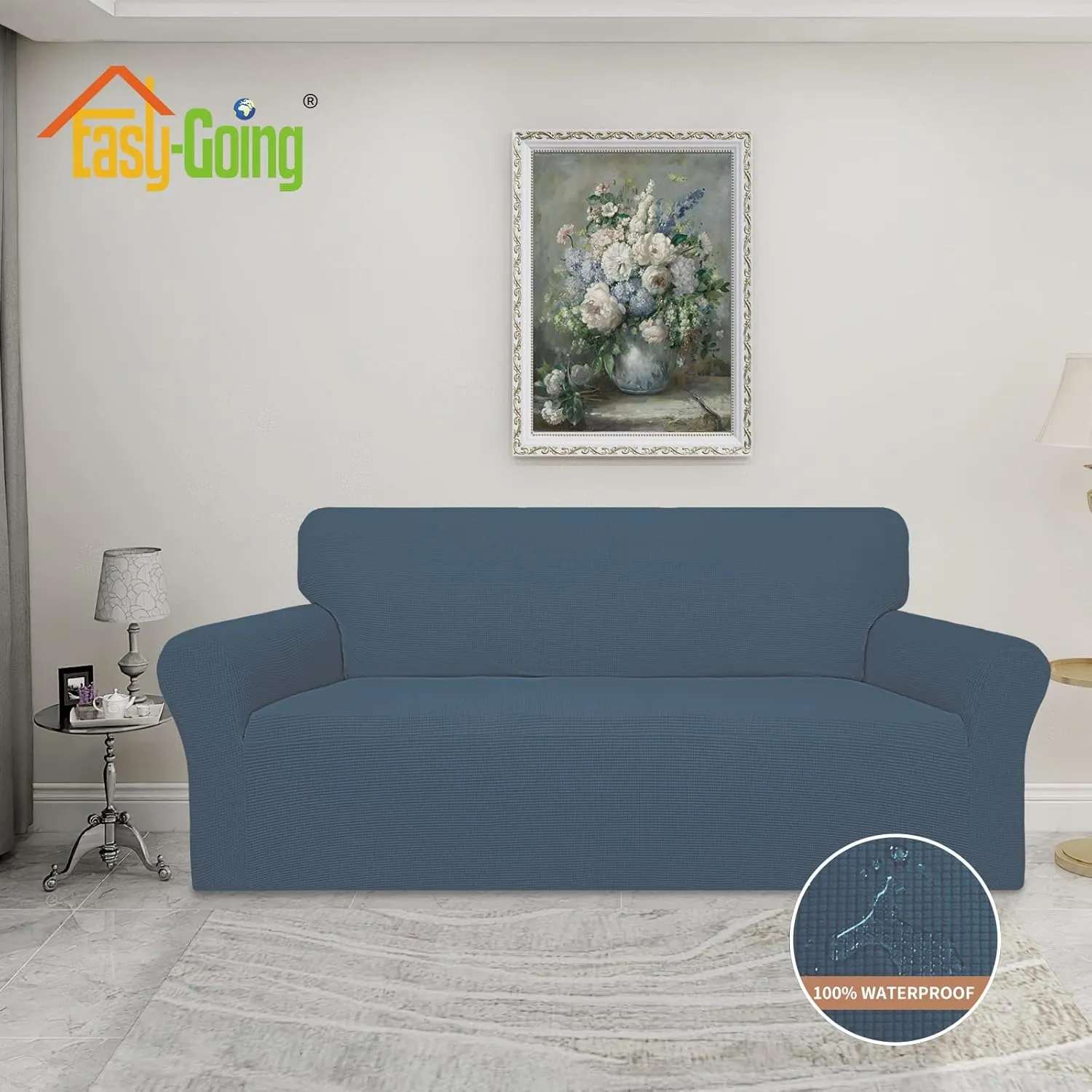 Easy-Going 100% Waterproof Couch Cover, Dual Waterproof Sofa Cover, Stretch Jacquard Sofa Slipcover, Leakproof Furniture Protector for Kids, Pets, Dog and Cat (Sofa, Bluestone)