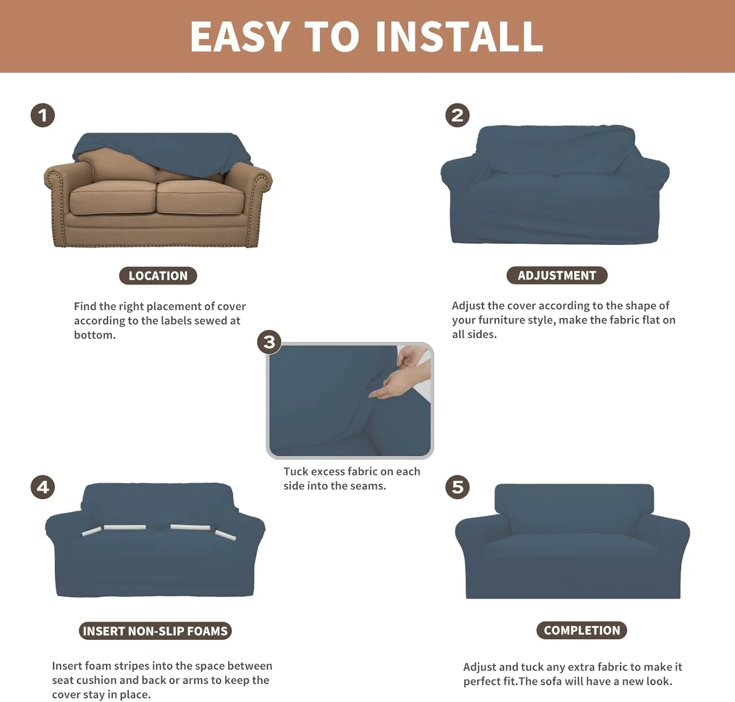 Easy-Going 100% Waterproof Couch Cover, Dual Waterproof Sofa Cover, Stretch Jacquard Sofa Slipcover, Leakproof Furniture Protector for Kids, Pets, Dog and Cat (Sofa, Bluestone)