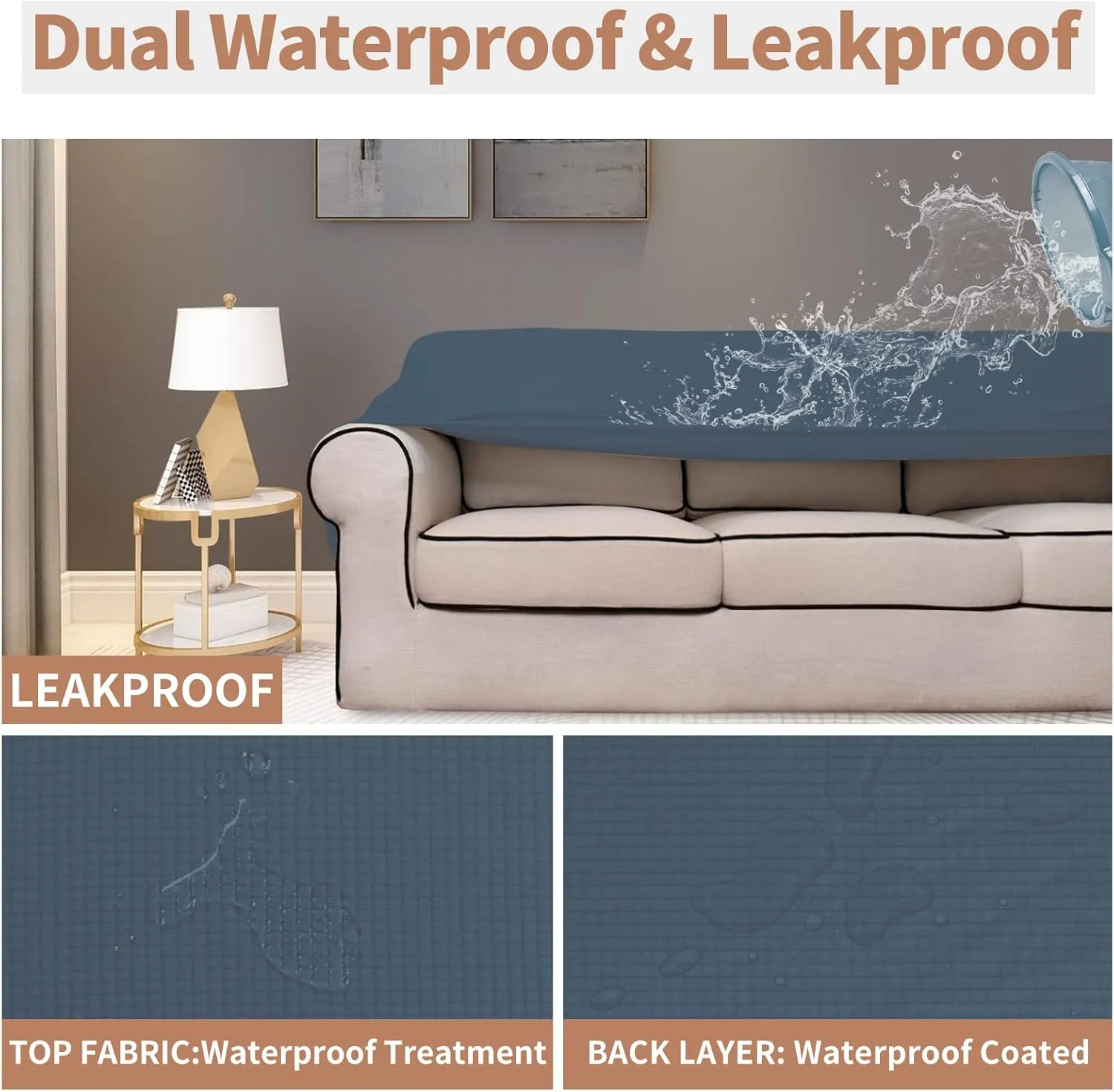 Easy-Going 100% Waterproof Couch Cover, Dual Waterproof Sofa Cover, Stretch Jacquard Sofa Slipcover, Leakproof Furniture Protector for Kids, Pets, Dog and Cat (Sofa, Bluestone)