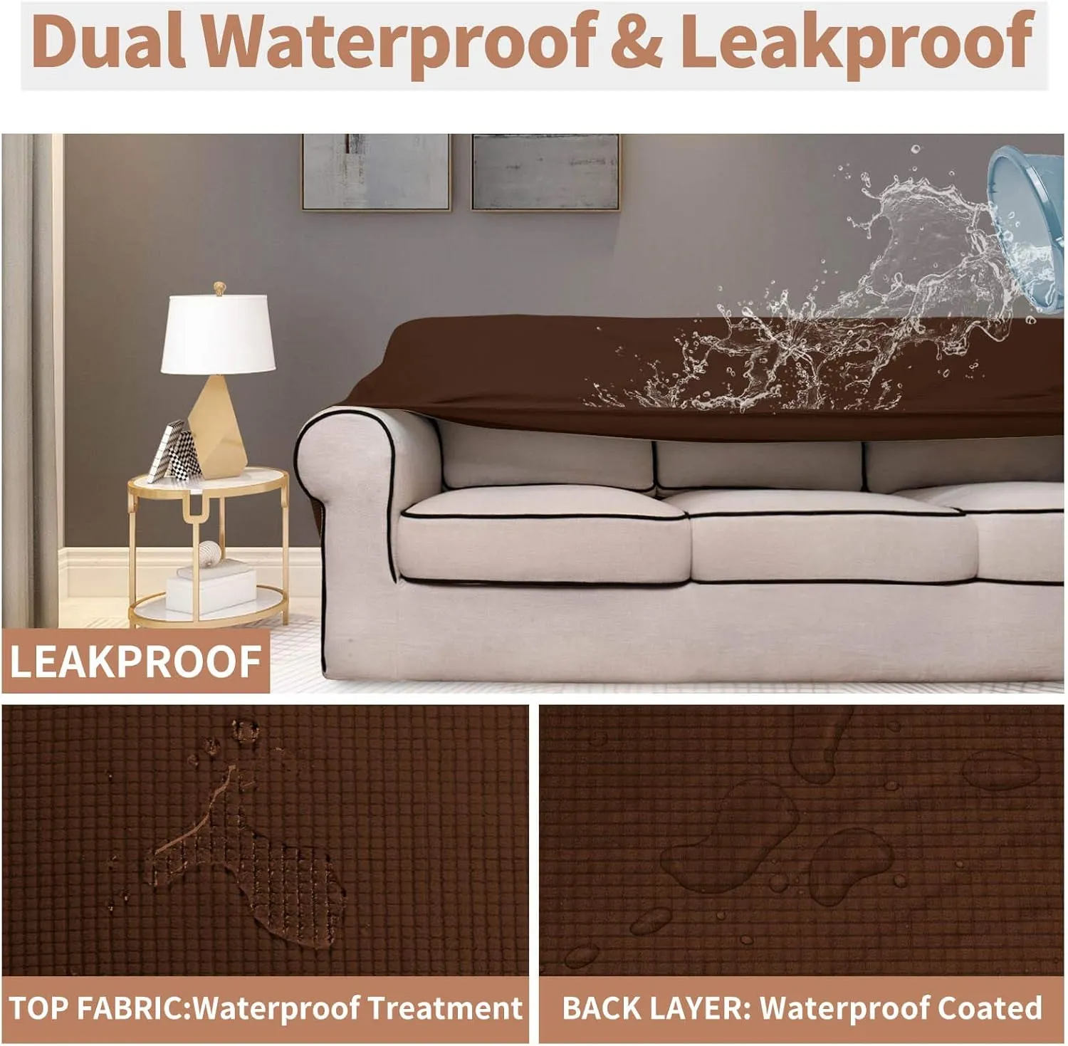 Easy-Going 100% Waterproof Couch Cover, Dual Waterproof Sofa Cover, Stretch Jacquard Sofa Slipcover, Leakproof Furniture Protector for Kids, Pets, Dog and Cat (Sofa, Coffee)