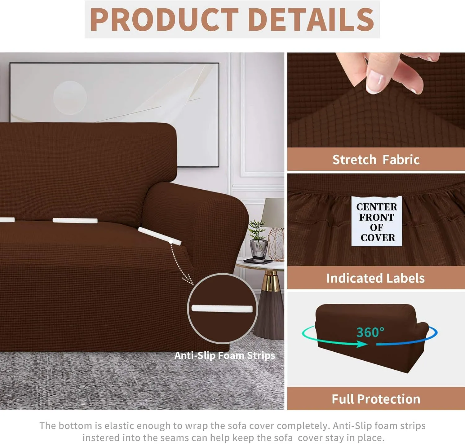 Easy-Going 100% Waterproof Couch Cover, Dual Waterproof Sofa Cover, Stretch Jacquard Sofa Slipcover, Leakproof Furniture Protector for Kids, Pets, Dog and Cat (Sofa, Coffee)