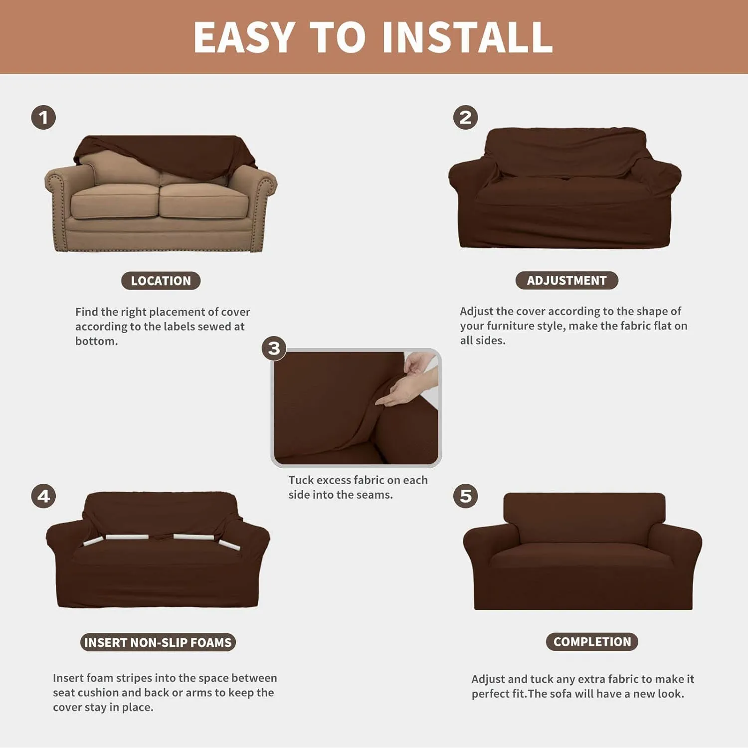 Easy-Going 100% Waterproof Couch Cover, Dual Waterproof Sofa Cover, Stretch Jacquard Sofa Slipcover, Leakproof Furniture Protector for Kids, Pets, Dog and Cat (Sofa, Coffee)