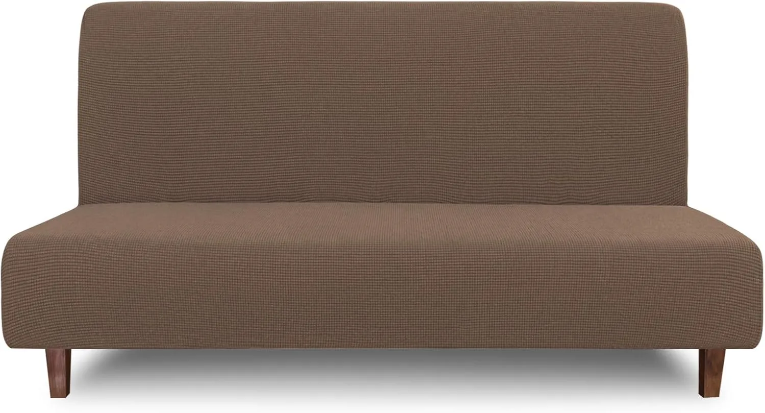 Easy-Going 100% Waterproof Futon Cover, Dual Waterproof Couch Cover, Stretch Jacquard Armless Sofa Cover, Leakproof Furniture Protector for Kids, Pets, Dog and Cat (Brown)