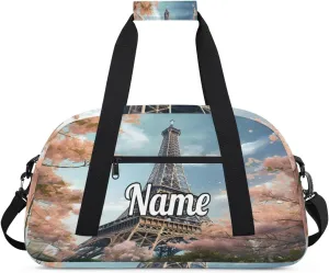 Eiffel Tower Custom Name Sport Duffel Bag Dance Bag for Girls Teens Personalized Ballet Bag Gift for Birthday Christmas Helloween