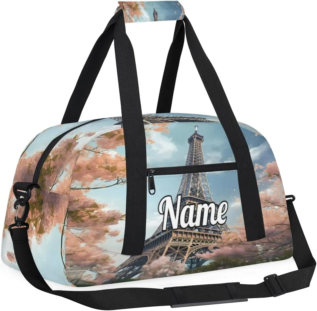 Eiffel Tower Custom Name Sport Duffel Bag Dance Bag for Girls Teens Personalized Ballet Bag Gift for Birthday Christmas Helloween