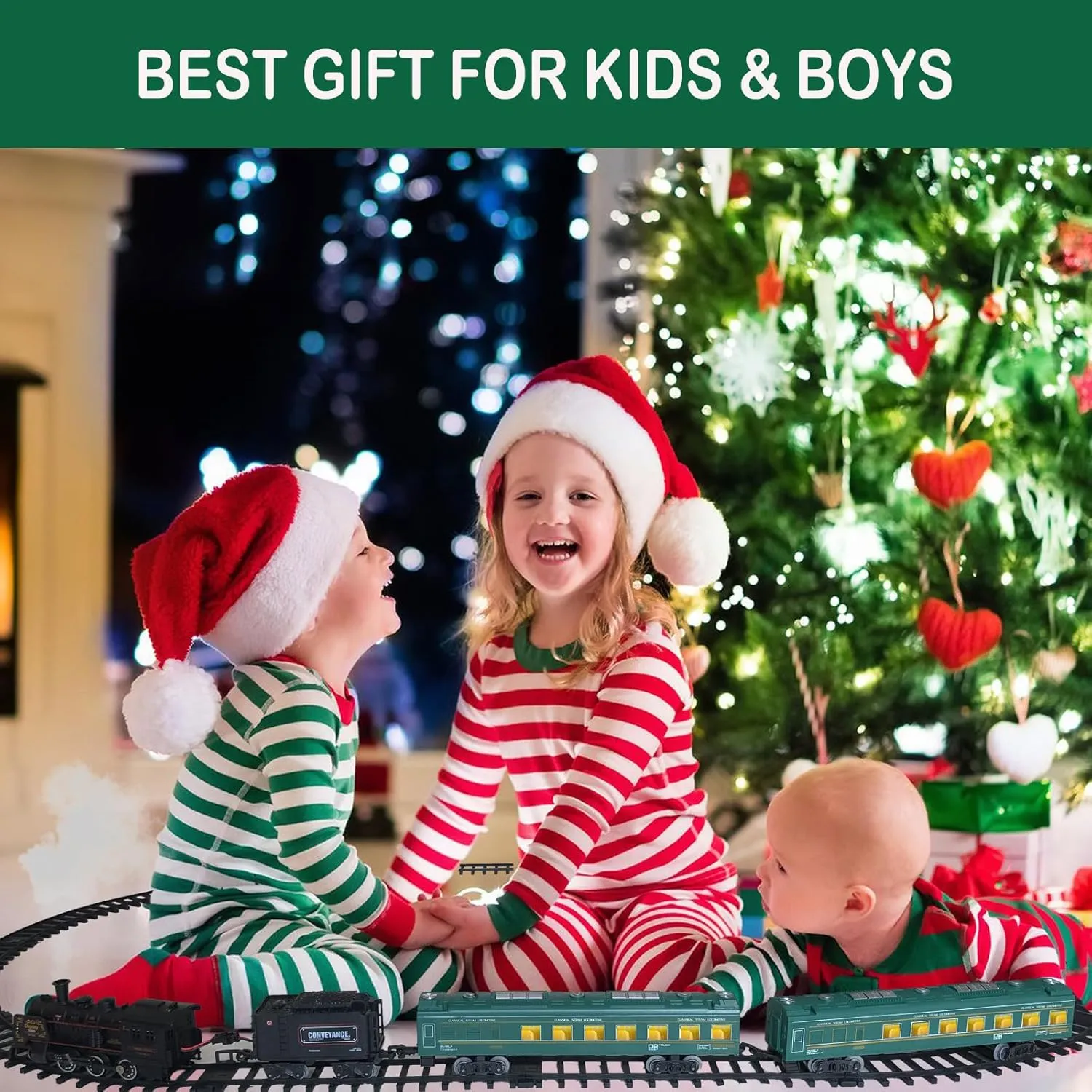 Electric Train Sets for Boys Girls Metal Alloy Christmas Trains Toys Steam Locomotive, Passenger Carriages, Tracks, Light & Sounds Rechargeable Birthday Gifts for Kids 3 4 5 6 7 8   Years Old Green …
