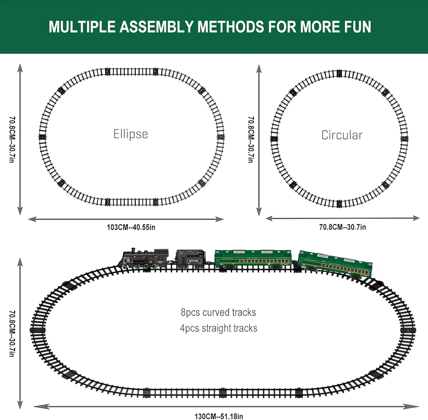 Electric Train Sets for Boys Girls Metal Alloy Christmas Trains Toys Steam Locomotive, Passenger Carriages, Tracks, Light & Sounds Rechargeable Birthday Gifts for Kids 3 4 5 6 7 8   Years Old Green …