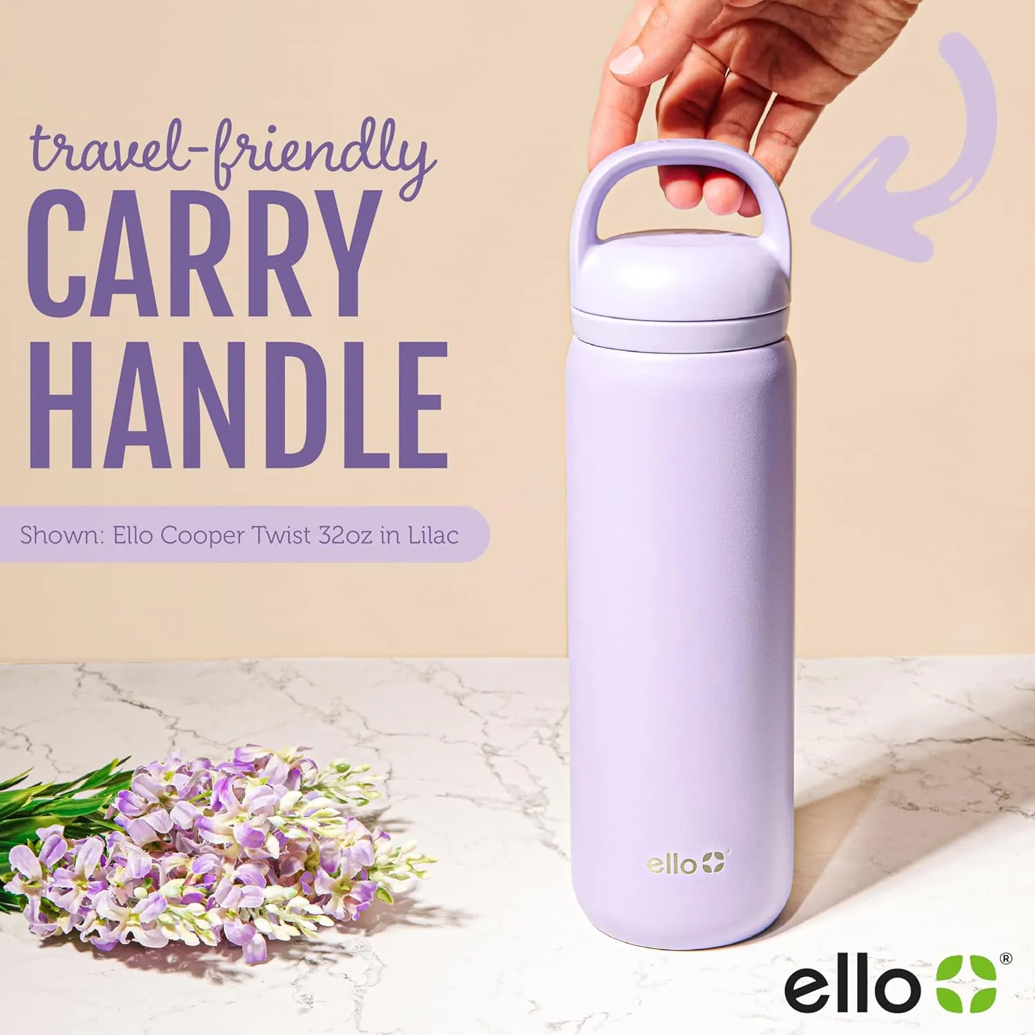 Ello Cooper Twist 18oz Kids Stainless Steel Water Bottle with Chug Lid | Leak Proof Double Wall Vacuum Insulated | Fits Car Cupholder | Built in Carry Loop | Dishwasher Safe | Cashmere Pink