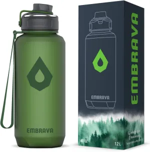 Embrava 40oz Water Bottle - Large with Travel Carry Ring - Wide Leak Proof Drink Spout - Heavy-Duty, BPA & BPS Free Tritan Plastic - Best for Sports, Hiking, Gym, Men & Women