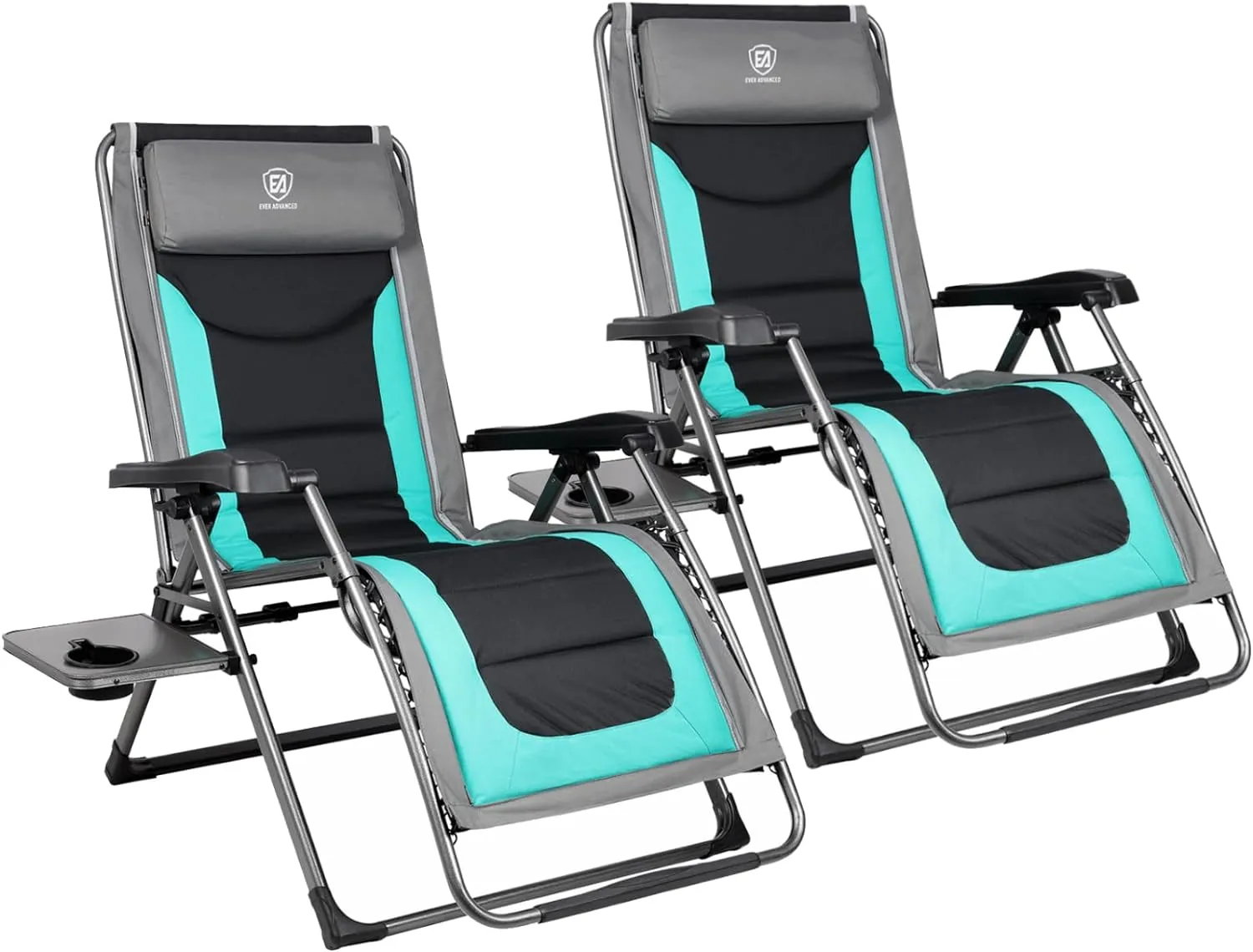 EVER ADVANCED Set of 2 Oversize XL Zero Gravity Recliner Padded Patio Lounger Chair with Adjustable Headrest Support 350lbs (Green)