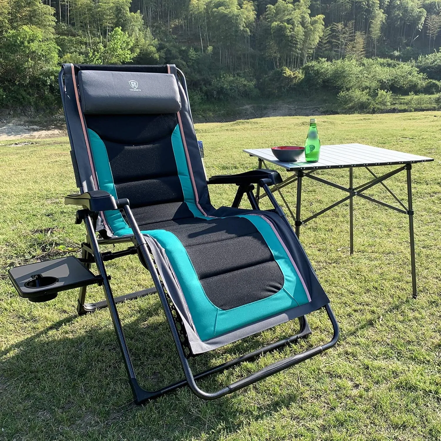 EVER ADVANCED Set of 2 Oversize XL Zero Gravity Recliner Padded Patio Lounger Chair with Adjustable Headrest Support 350lbs (Green)