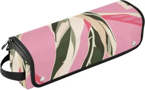 Exotic Pink Bright Leaves Hair Tools Travel Bag with Heat Resistant Mat Curling Iron Flat Iron Carrying Case for Women