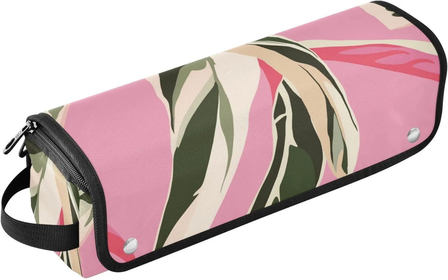 Exotic Pink Bright Leaves Hair Tools Travel Bag with Heat Resistant Mat Curling Iron Flat Iron Carrying Case for Women