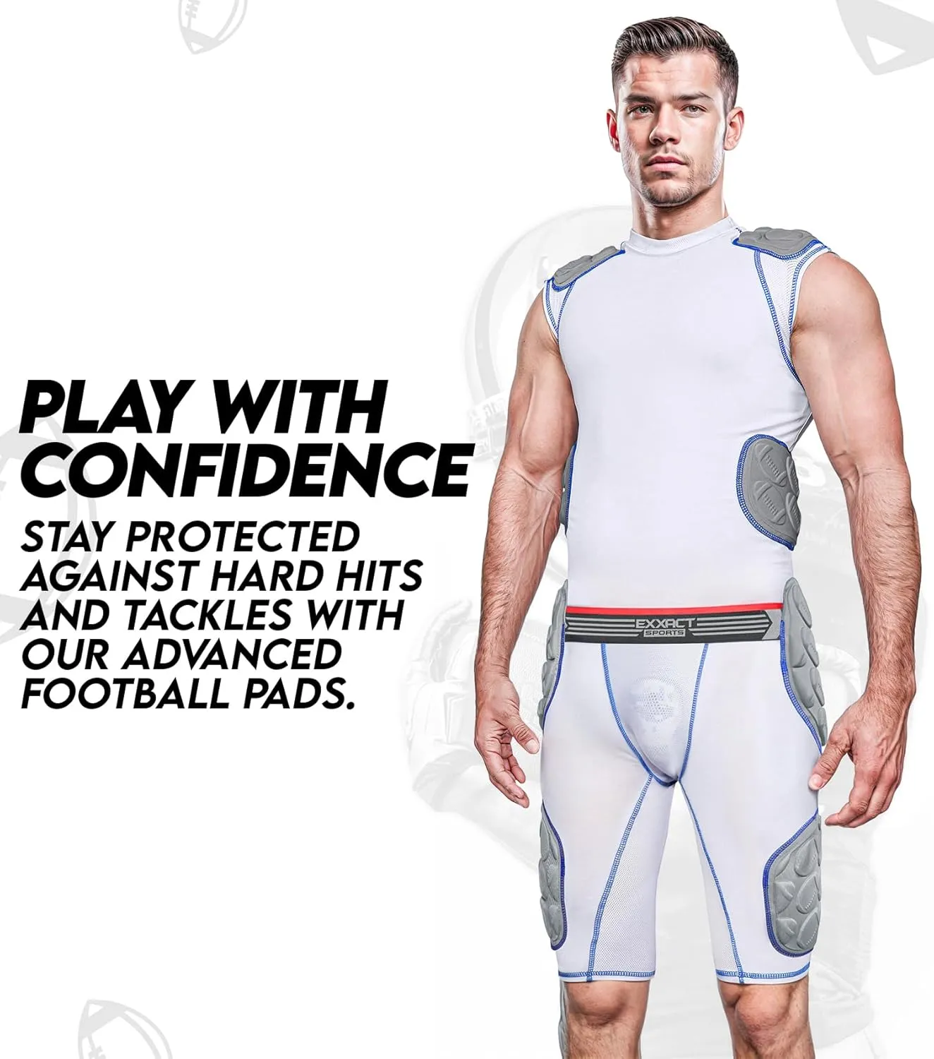 Exxact Sports Touchdown 5-Pad Adult Football Girdle for Men with Cup Pocket, Lightweight Padded Compression Shorts with Integrated Hip, Thigh, Tailbone Pads, Men's Girdle Football