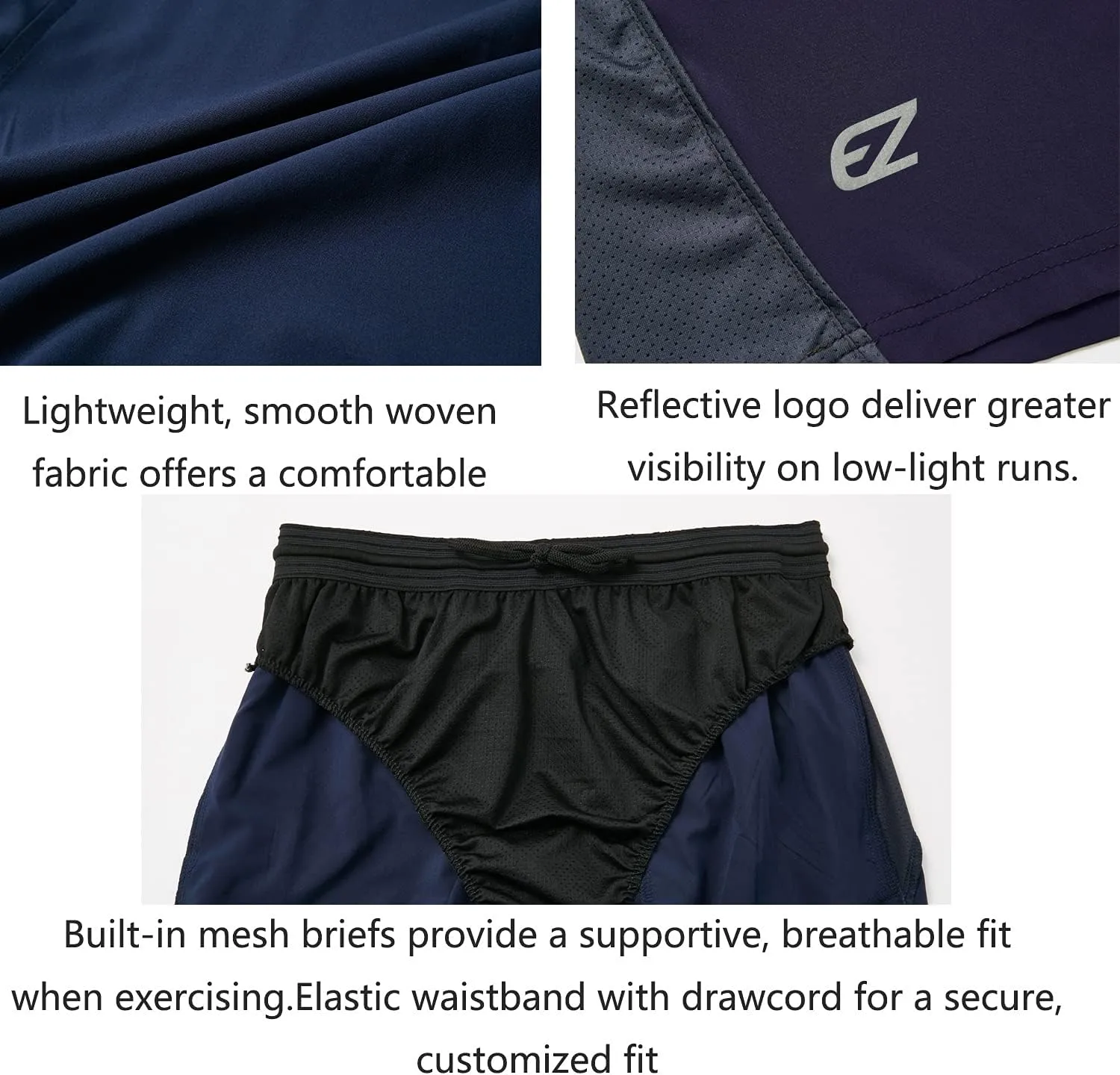 EZRUN Men's 7 Inch Quick Dry Running Shorts Workout Sport Fitness Short with Liner Zip Pocket