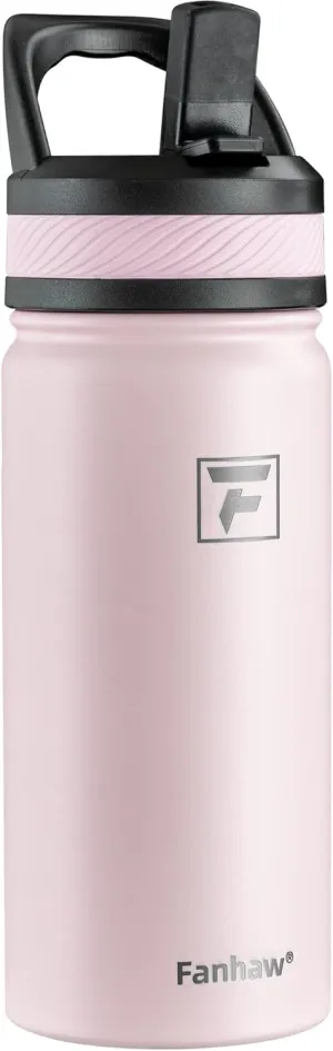 Fanhaw 18 Oz Kids Insulated Water Bottle with Straw Lid – Stainless Steel Double Wall Vacuum, Leak-Proof, BPA-Free Water Bottles for School Boys & Girls(Pink)
