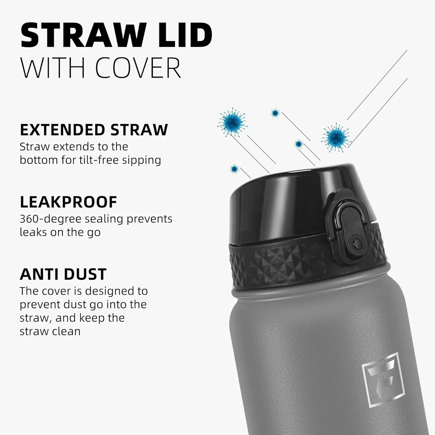 Fanhaw 20 Oz Stainless Steel Insulated Sports Water Bottles with Straw for Kids, Men and Women (Gray)