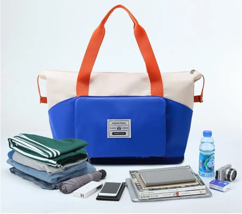 Fashionable two-tone hand-carried luggage, travel, dry-wet separated sports and fitness bag, foldable travel bag, waterproof (Royal blue)