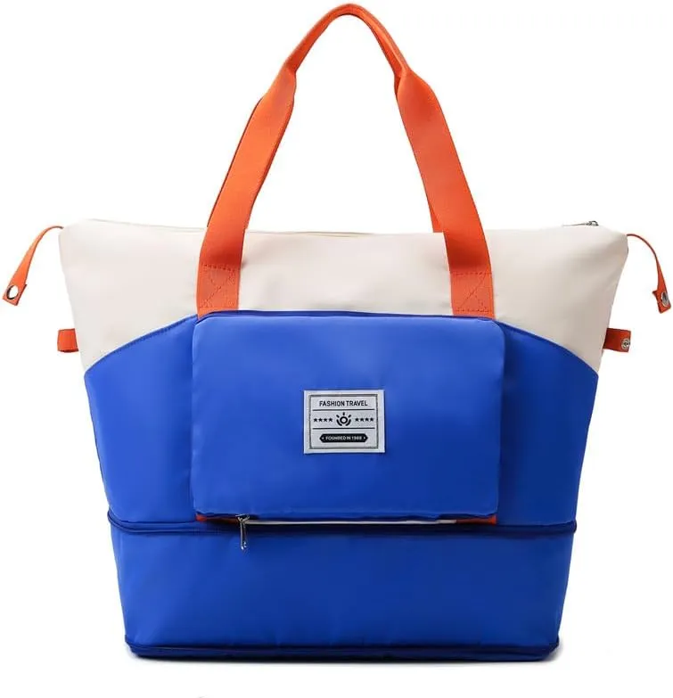 Fashionable two-tone hand-carried luggage, travel, dry-wet separated sports and fitness bag, foldable travel bag, waterproof (Royal blue)