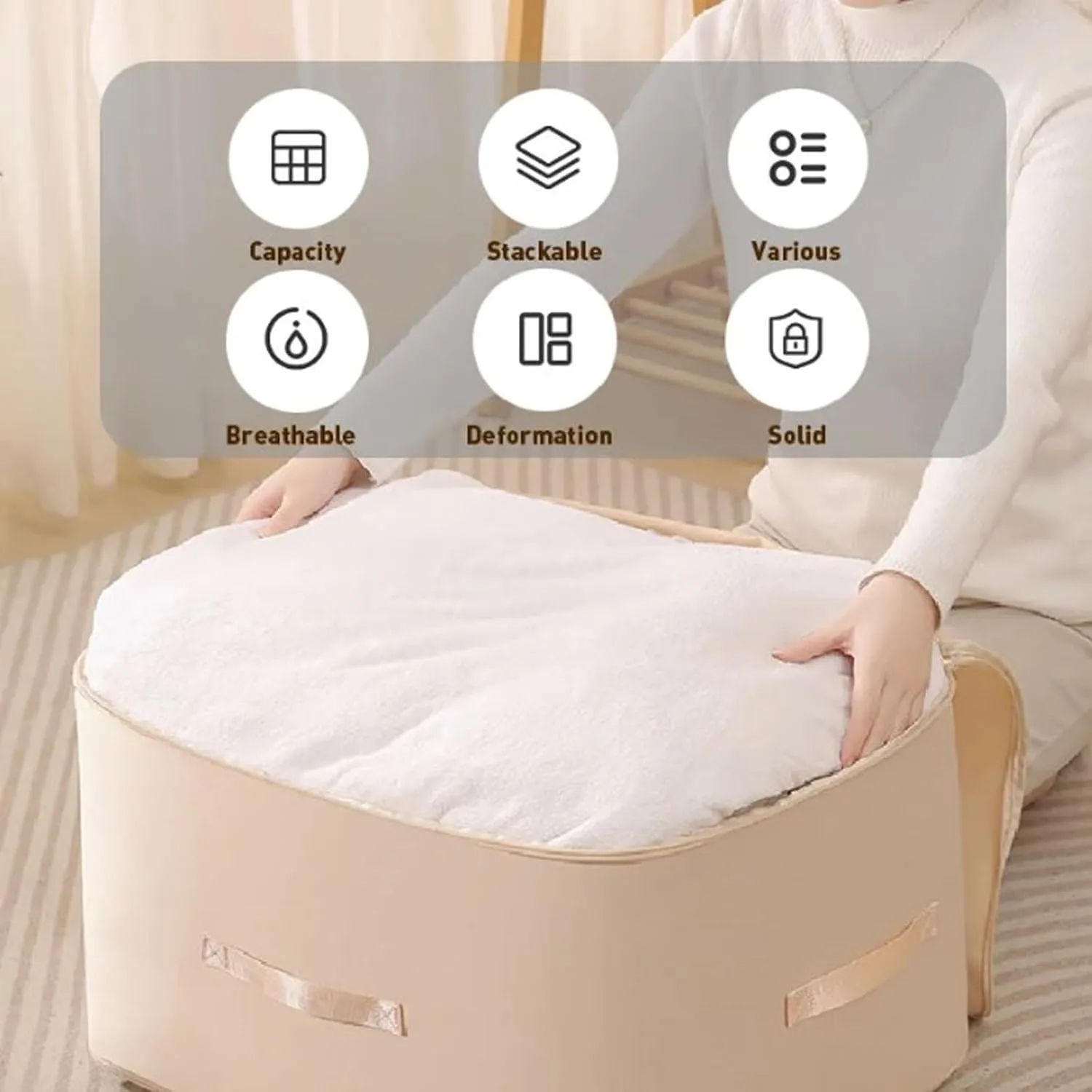 FETNHU Space Saving Self Compression Organizer, Heavy Duty Moving Bags, Travel Packing Organizers Storage Tote for Clothes Comforters,Blankets,Bedding (Khika,XL)