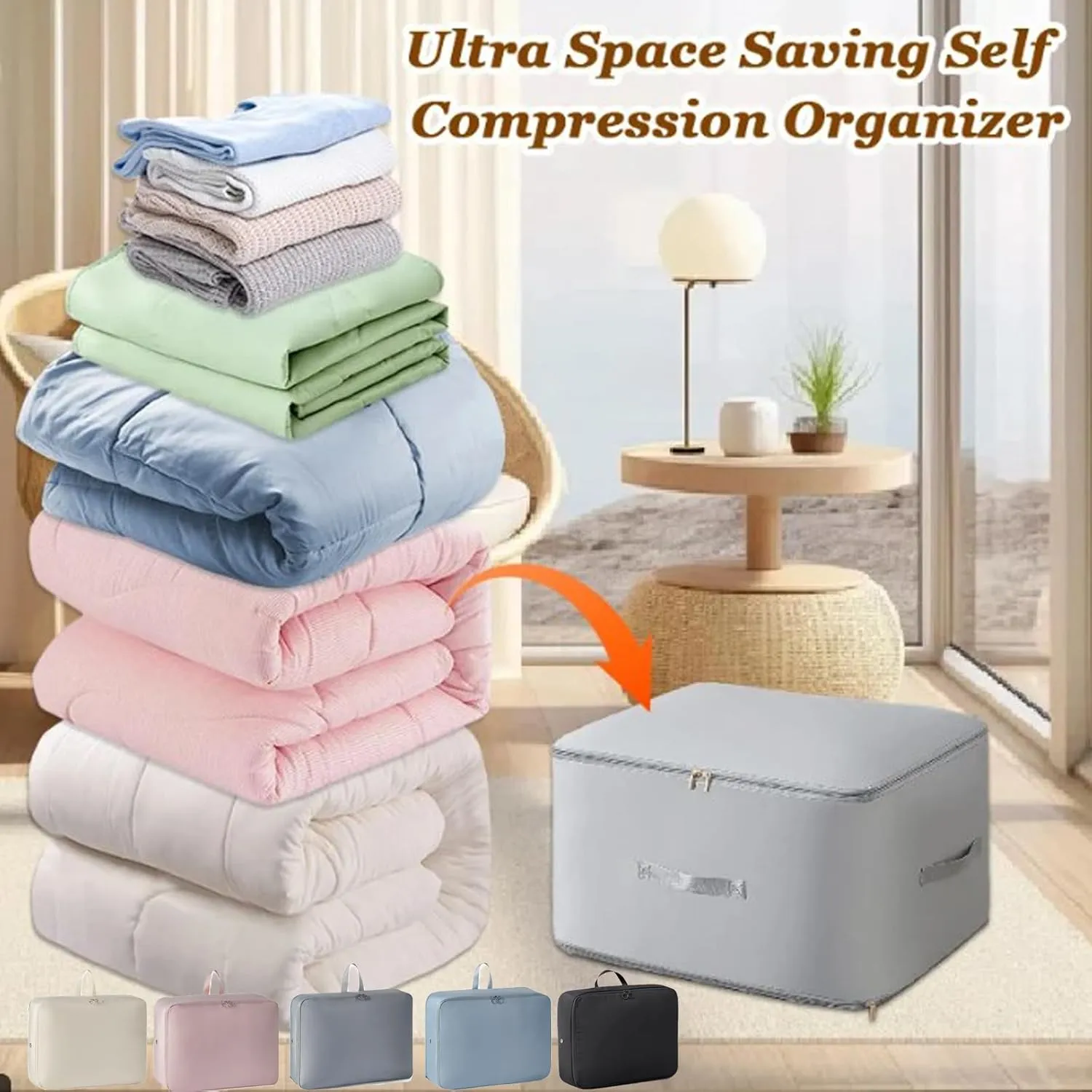 FETNHU Space Saving Self Compression Organizer, Heavy Duty Moving Bags, Travel Packing Organizers Storage Tote for Clothes Comforters,Blankets,Bedding (Khika,XL)