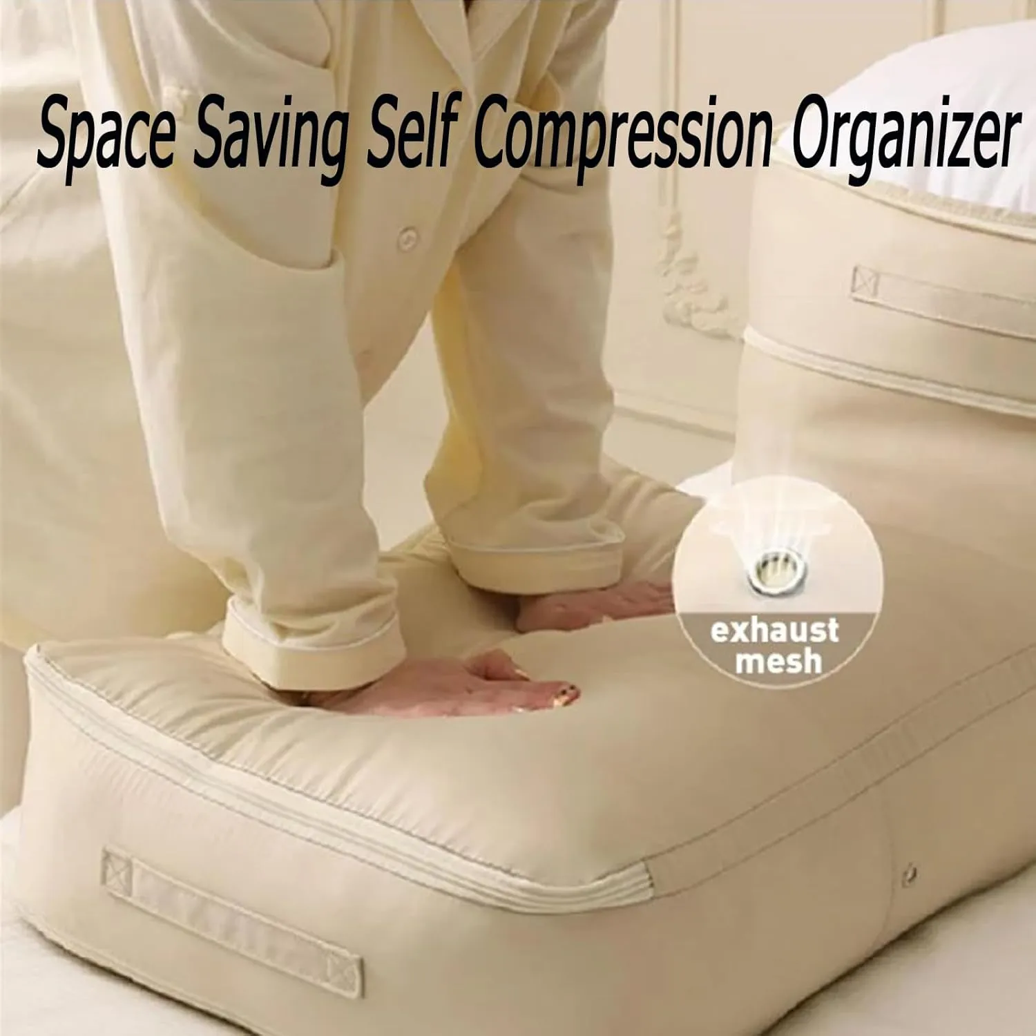 FETNHU Space Saving Self Compression Organizer, Heavy Duty Moving Bags, Travel Packing Organizers Storage Tote for Clothes Comforters,Blankets,Bedding (Khika,XL)