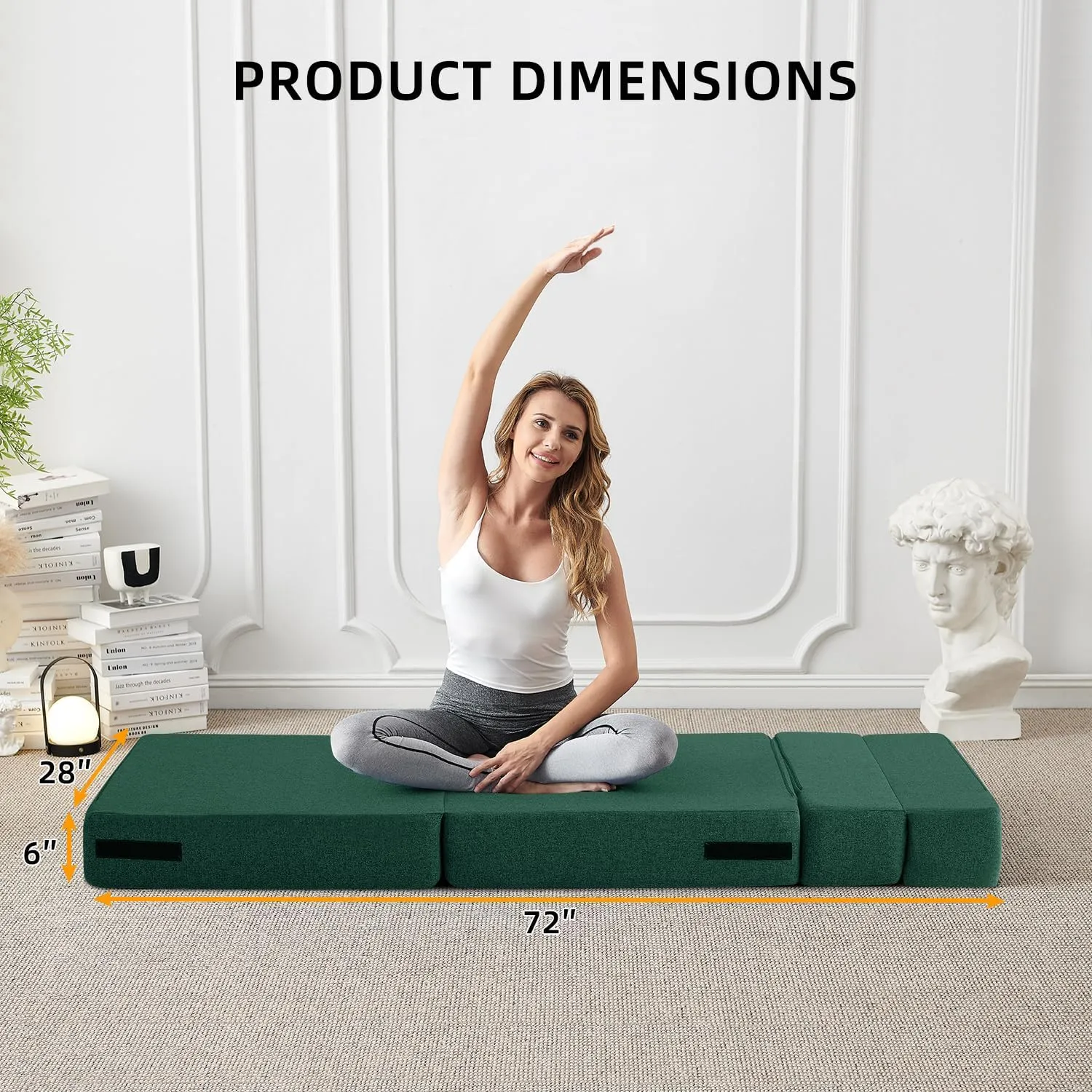 FILUXE Convertible Folding Sofa Bed-Sleeper Chair with Pillow, Modern Linen Fabric Floor & Futon Couch, Foldable Mattress for Living Room/Dorm/Guest Use/Home Office/Apartment, Single Size,Dark Green