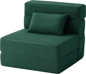 FILUXE Convertible Folding Sofa Bed-Sleeper Chair with Pillow, Modern Linen Fabric Floor & Futon Couch, Foldable Mattress for Living Room/Dorm/Guest Use/Home Office/Apartment, Single Size,Dark Green
