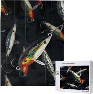 Fishing Lure Print 500 Piece Wooden Jigsaw Puzzle - Colorful Boxed Brain Teaser Gifts for Family Fun & Home Decor