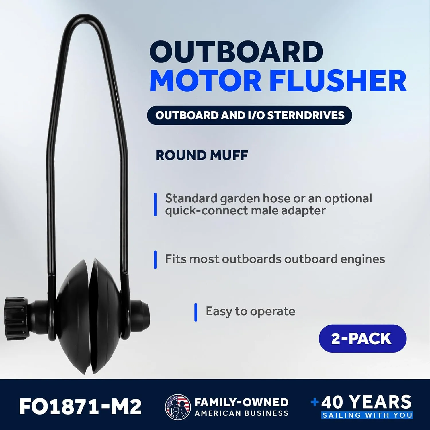 Five Oceans Outboard Motor Muffs, Boat Motor Flusher, Black PVC Marine Grade Muffs, Coated Steel Bracket, Includes Garden Hose Connector & Quick Connect Adapter