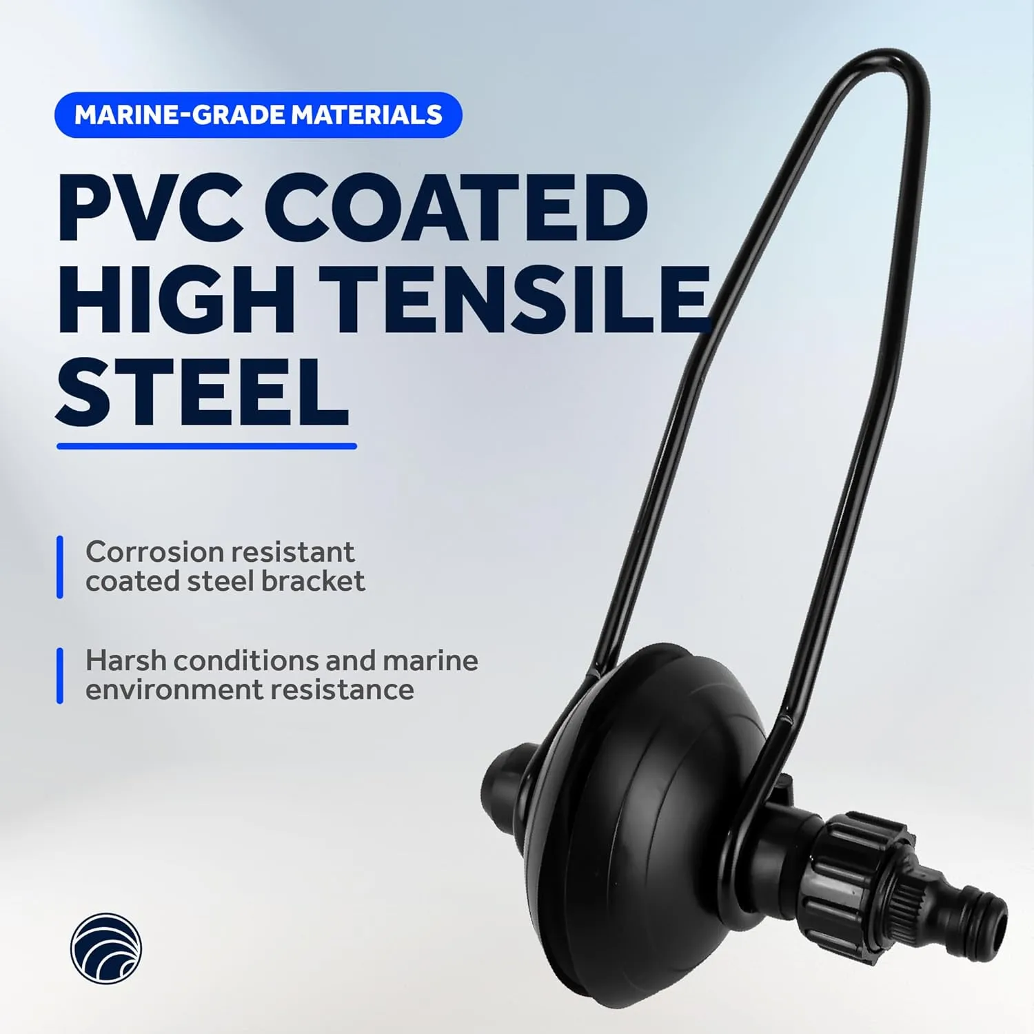 Five Oceans Outboard Motor Muffs, Boat Motor Flusher, Black PVC Marine Grade Muffs, Coated Steel Bracket, Includes Garden Hose Connector & Quick Connect Adapter
