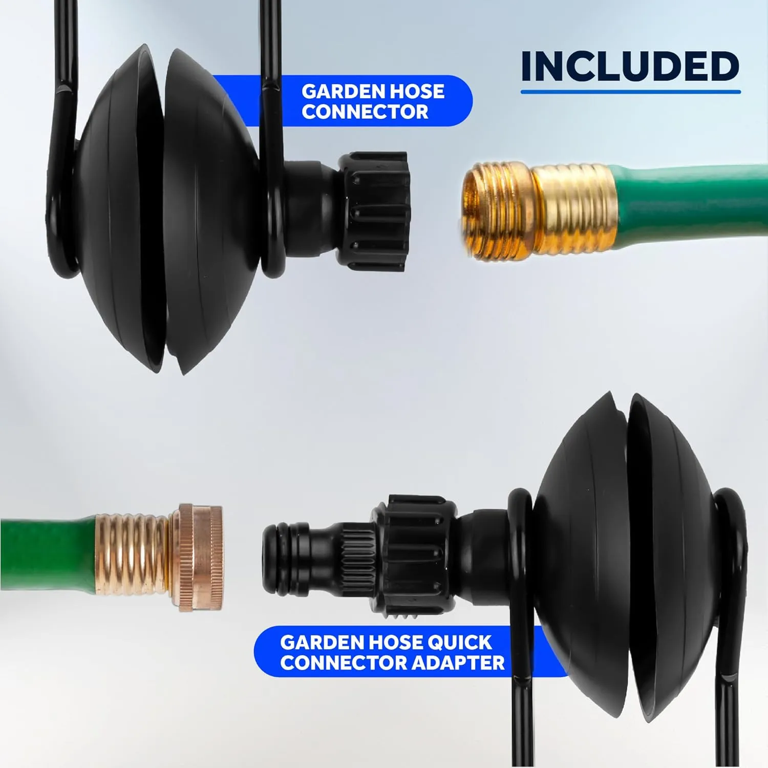 Five Oceans Outboard Motor Muffs, Boat Motor Flusher, Black PVC Marine Grade Muffs, Coated Steel Bracket, Includes Garden Hose Connector & Quick Connect Adapter