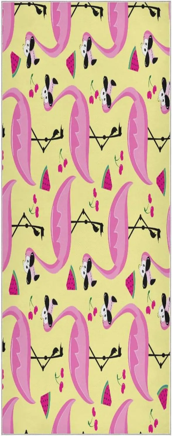 Flamingo and Fruits Yoga Towel,Hot Yoga Mat Towel with Grip Dots Sweat Absorbent Non-Slip for Hot Yoga, 24" x72",Soft Yoga Blankets with Travel Bag,Pilates and Workout