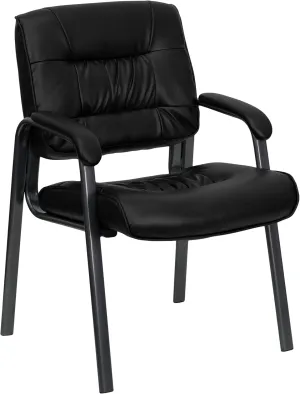 Flash Furniture Haeger Black LeatherSoft Executive Side Reception Chair with Titanium Gray Powder Coated Frame