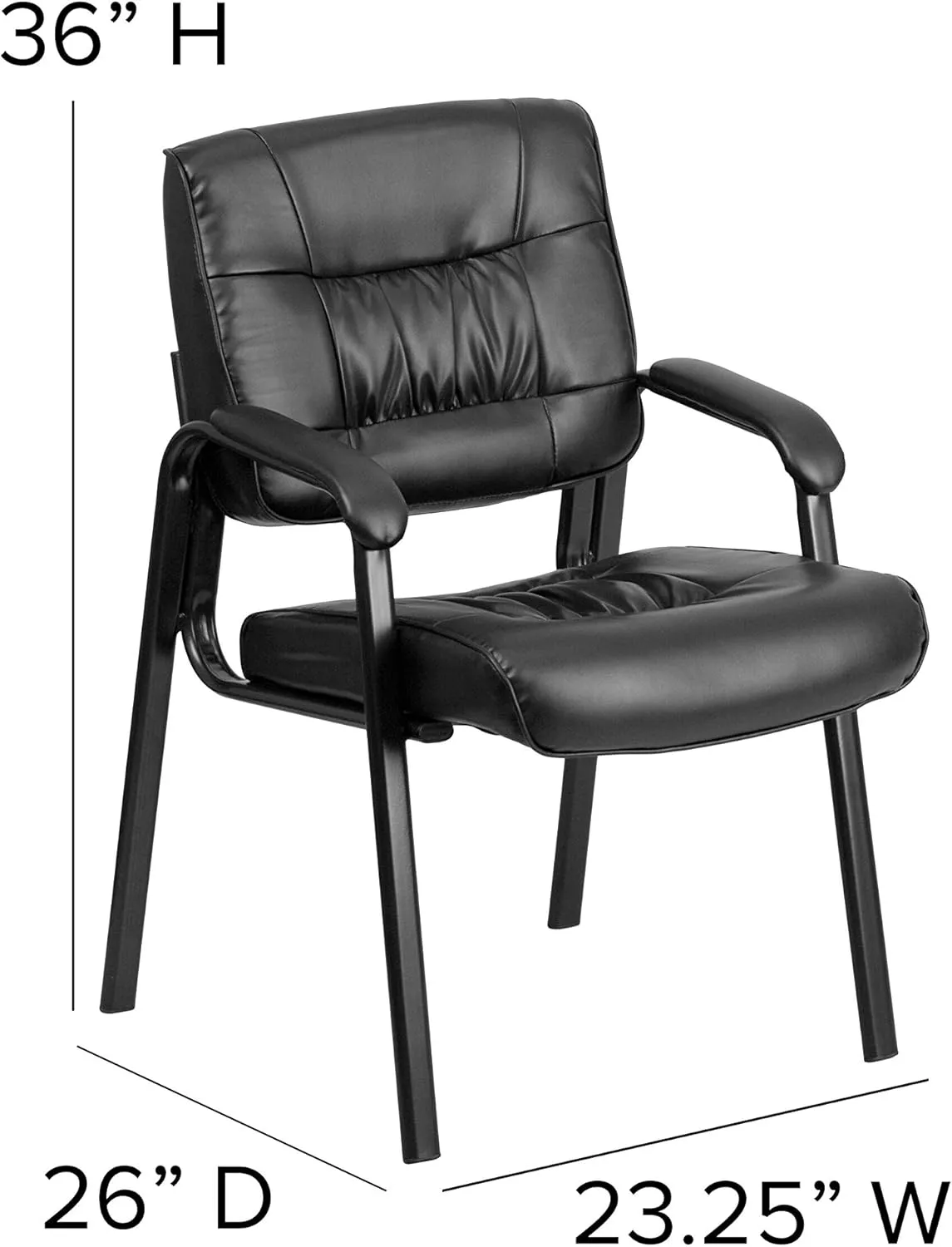 Flash Furniture Haeger Black LeatherSoft Executive Side Reception Chair with Titanium Gray Powder Coated Frame